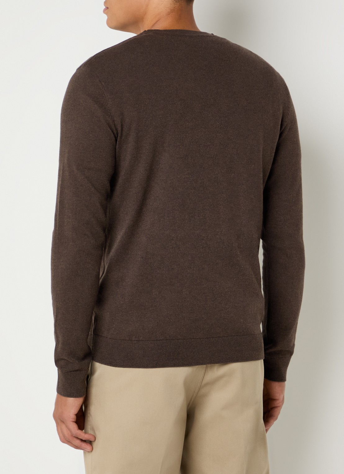 Selected Berg fijngebreide pullover met ronde hals - achterkant 3 donkerbruin