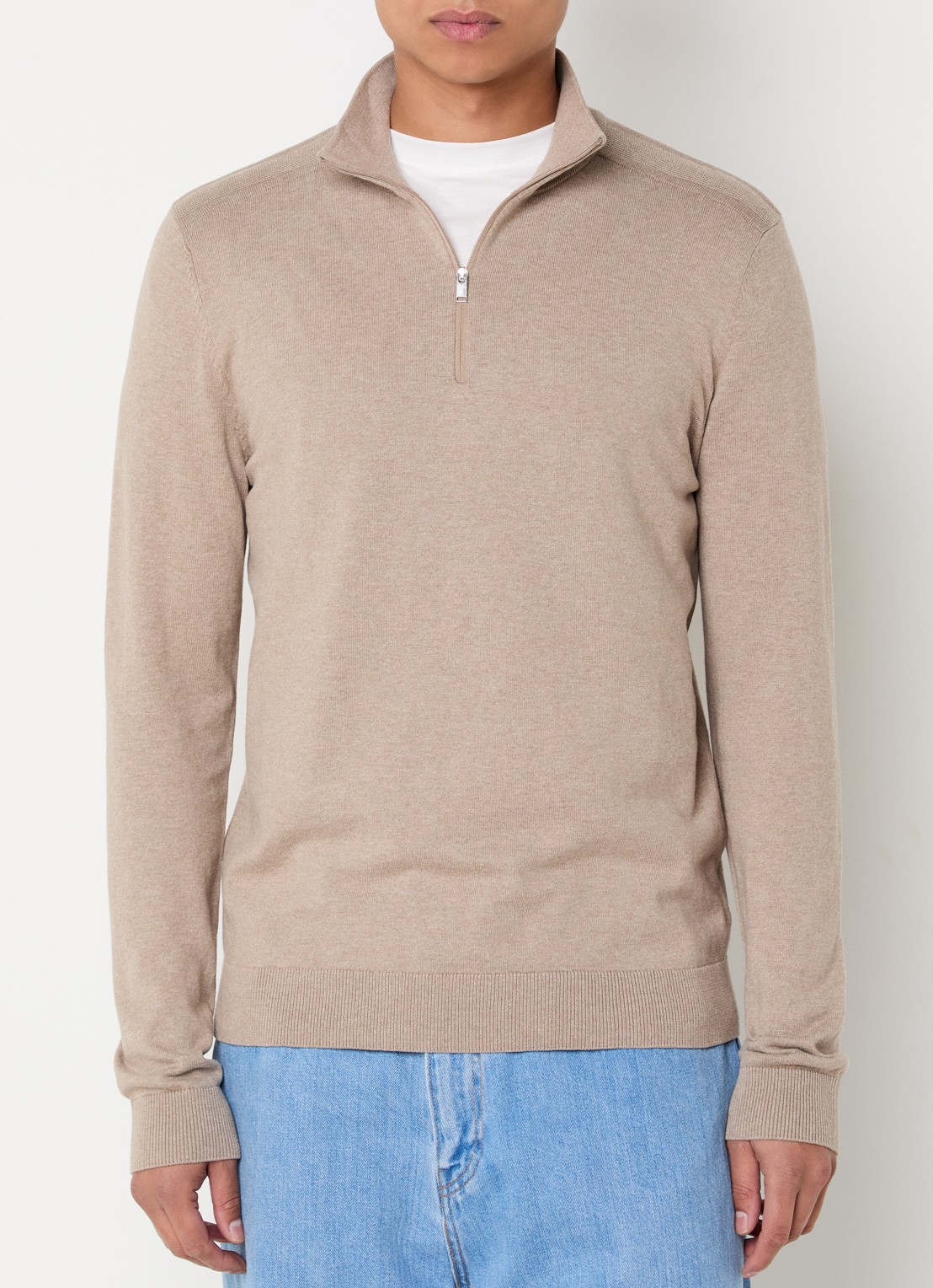 Selected Berg trui met halve rits - detail 4 donkerbeige