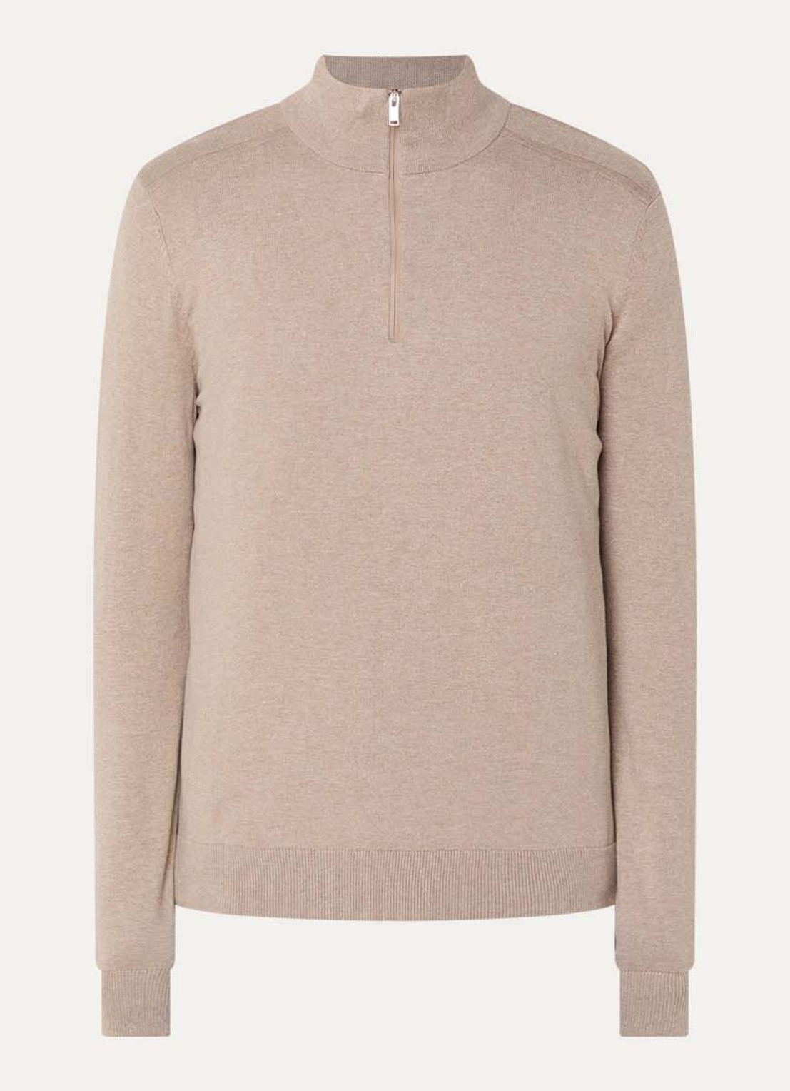 Selected Berg trui met halve rits - voorkant donkerbeige