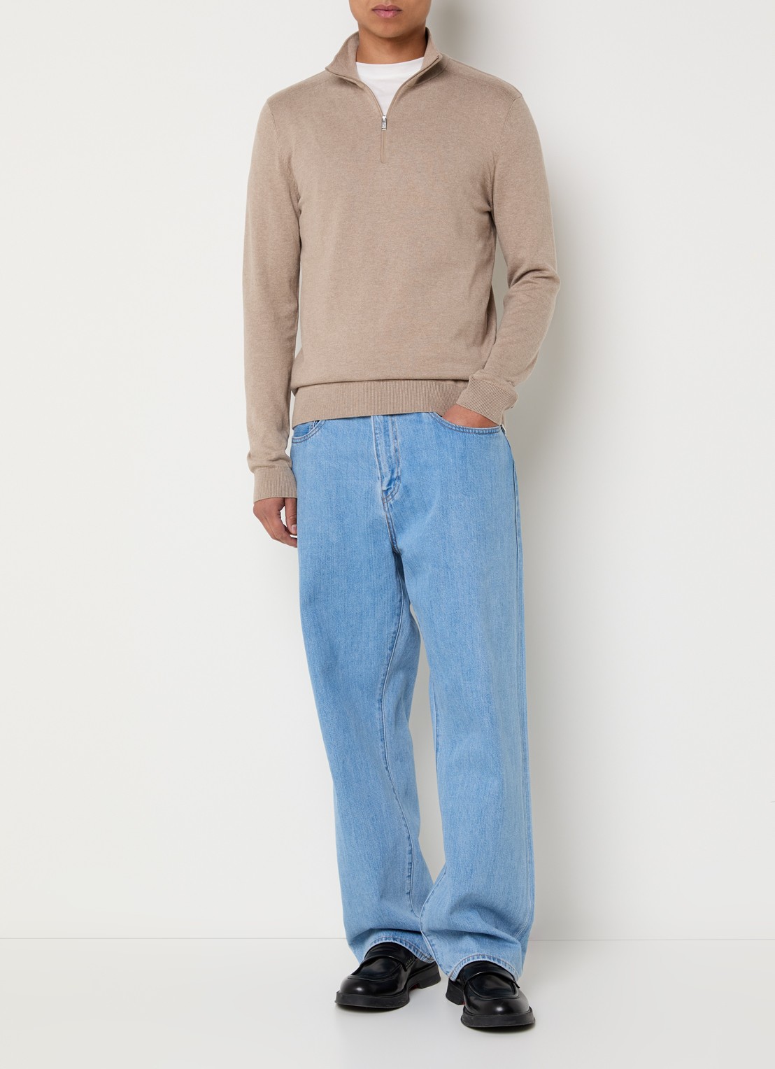 Selected Berg trui met halve rits - voorkant 2 donkerbeige