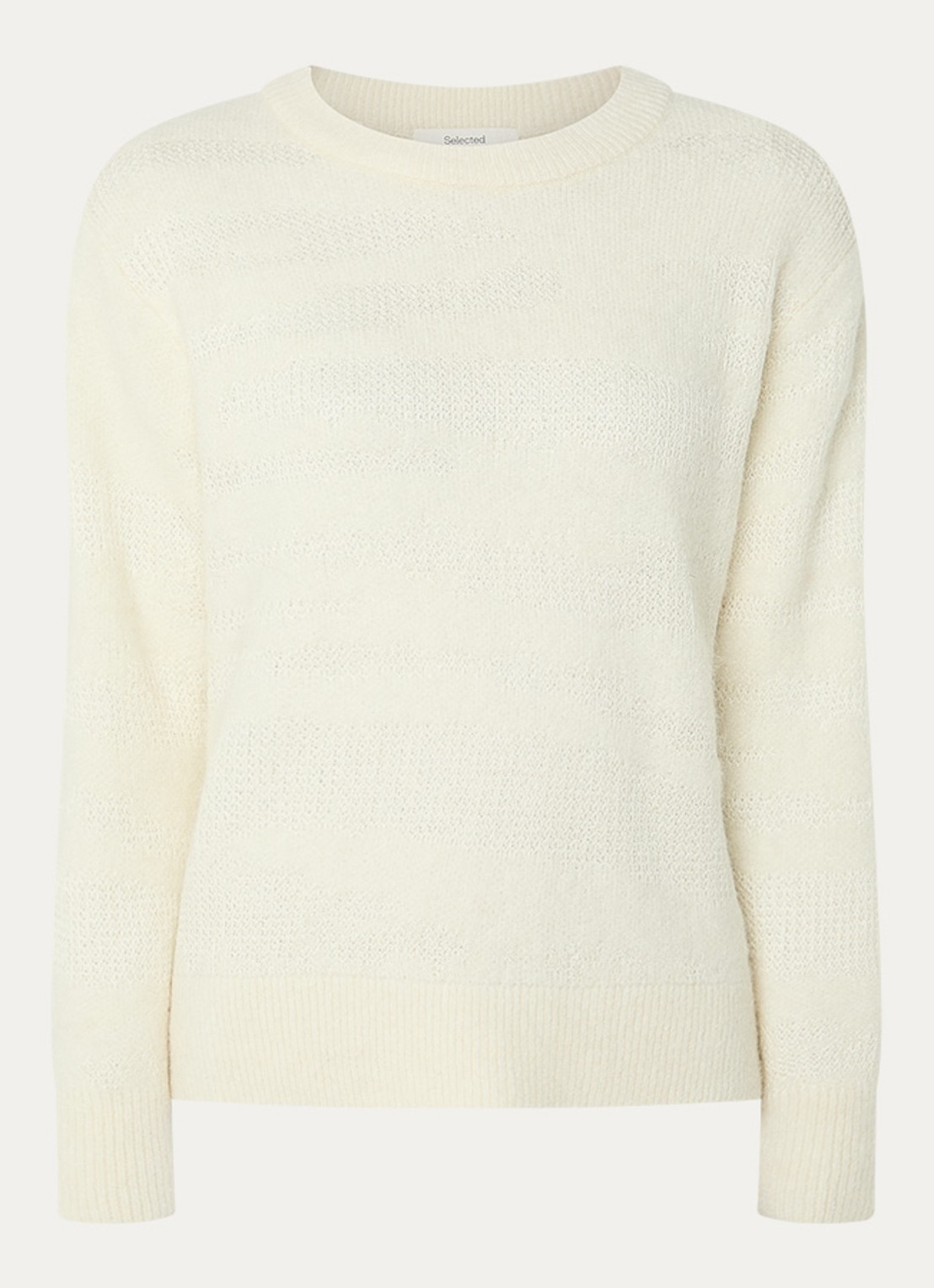 Selected Billie fijngebreide trui in alpaca wolblend - voorkant 3 ivoor