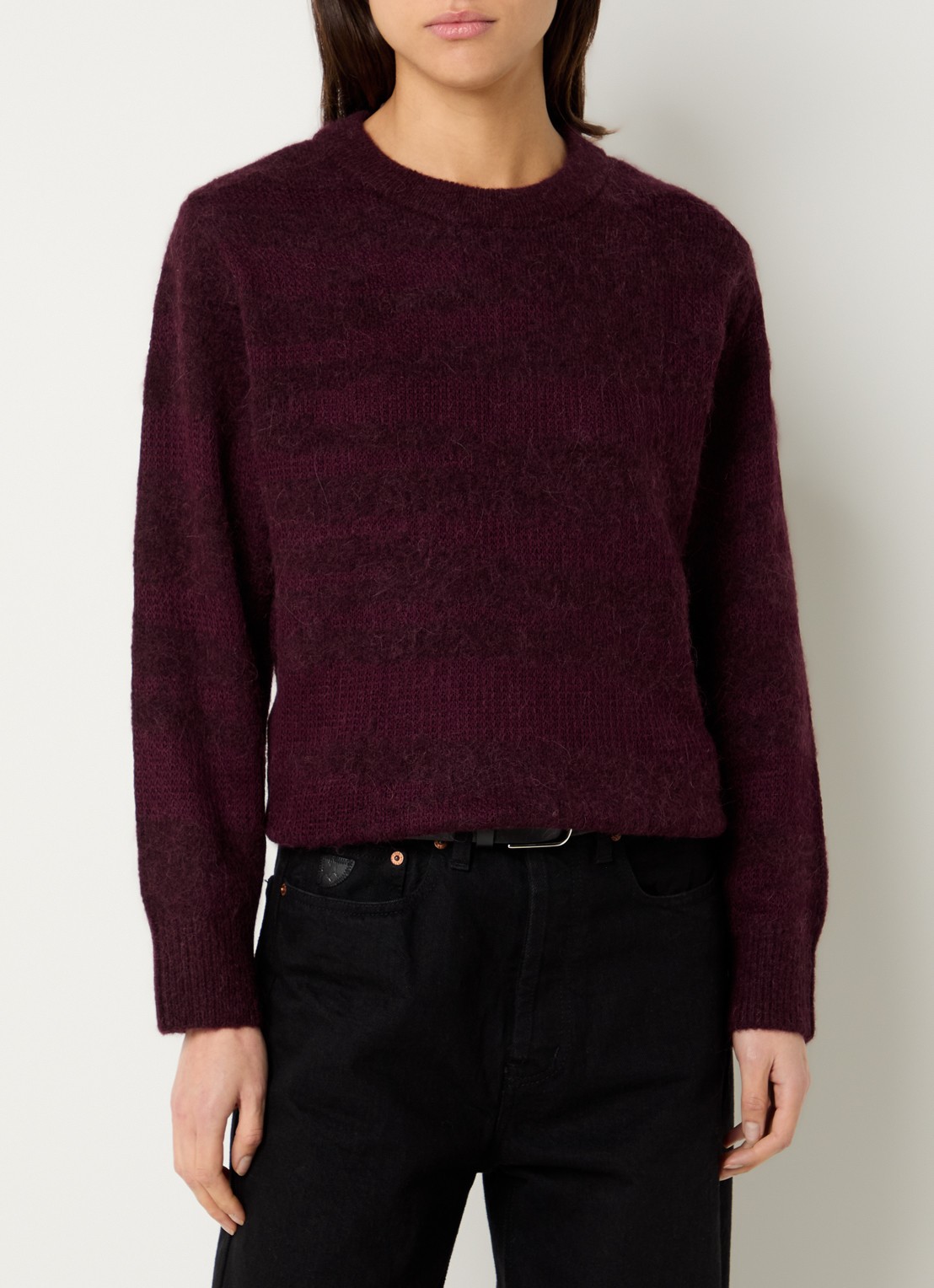 Selected Billie fijngebreide trui in alpaca wolblend - detail aubergine
