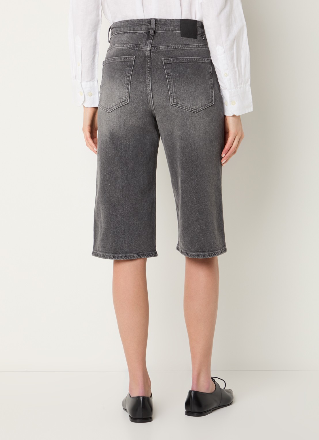 Selected Bine-Kori high waist straight fit korte broek van denim - achterkant donkergrijs