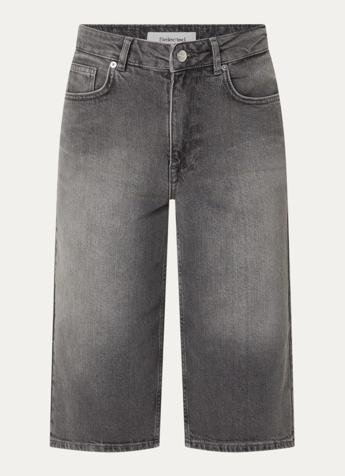 Selected Bine-Kori high waist straight fit korte broek van denim - voorkant 3 donkergrijs