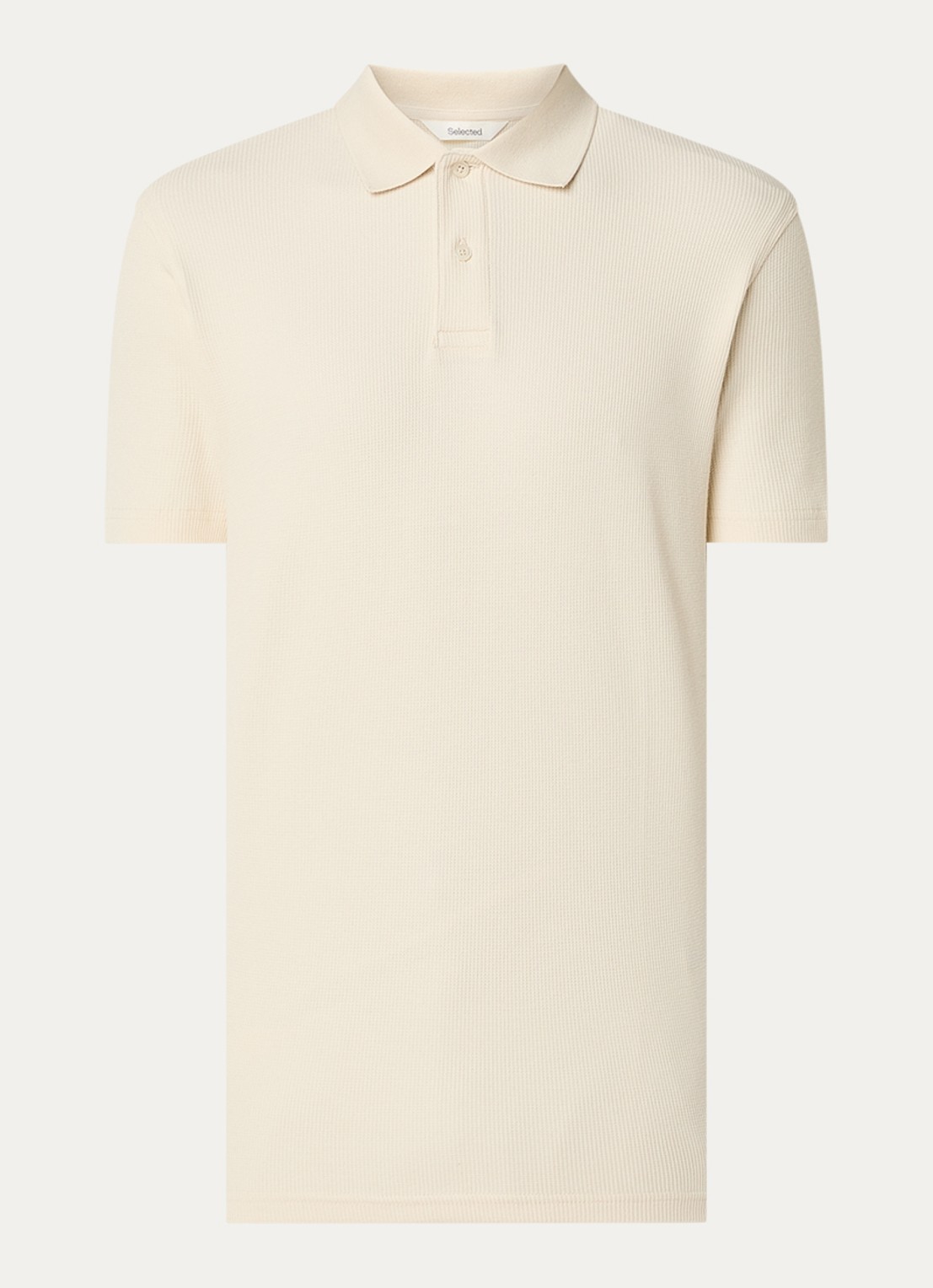 Selected Blaze regular fit polo met structuur - voorkant 2 creme