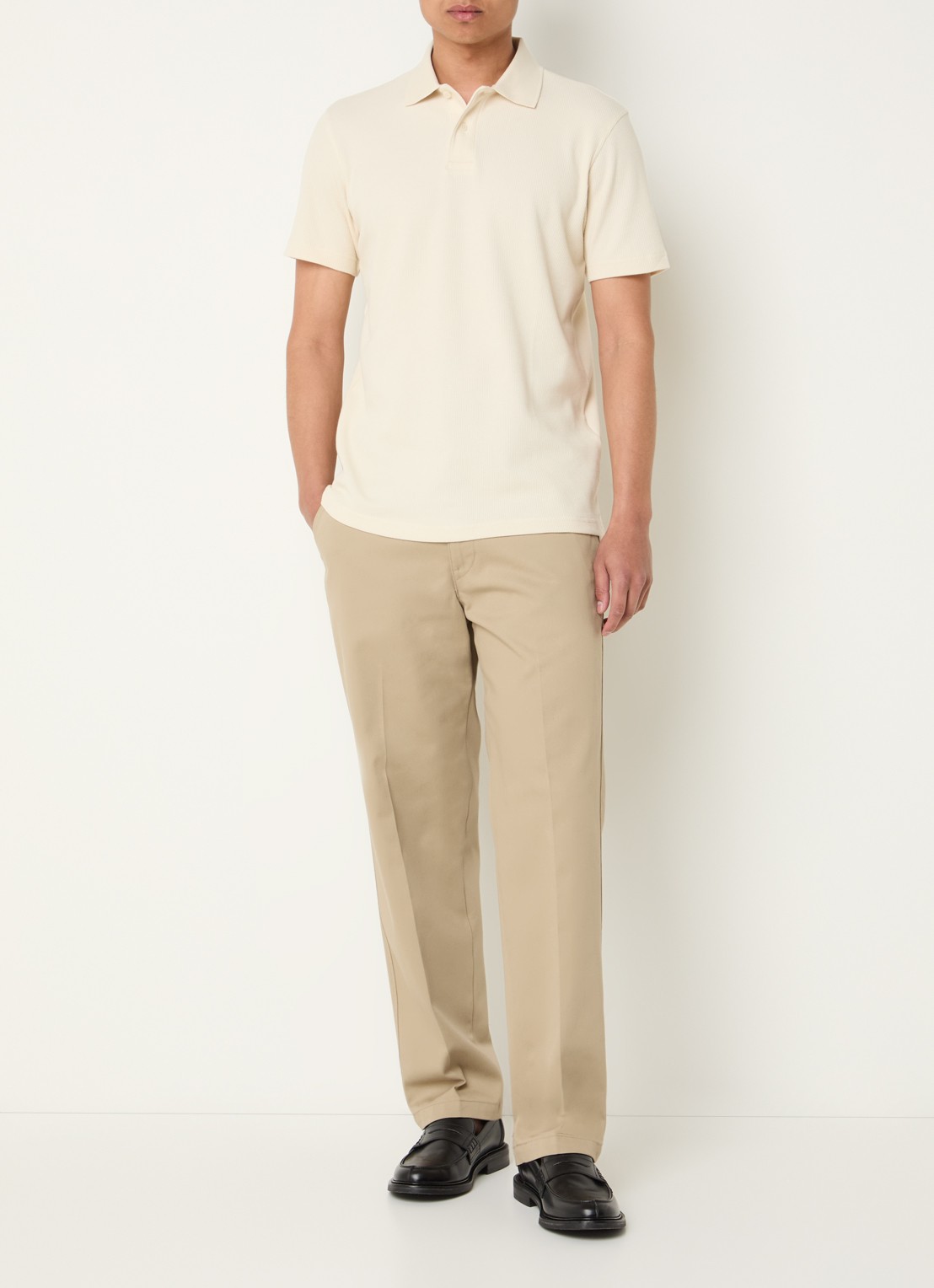 Selected Blaze regular fit polo met structuur - voorkant 3 creme