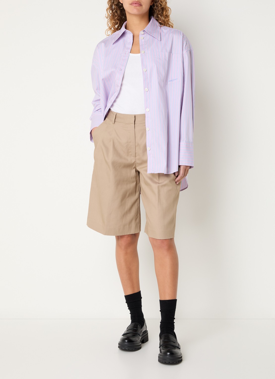 Selected Blouse met streepprint - voorkant 4 roze
