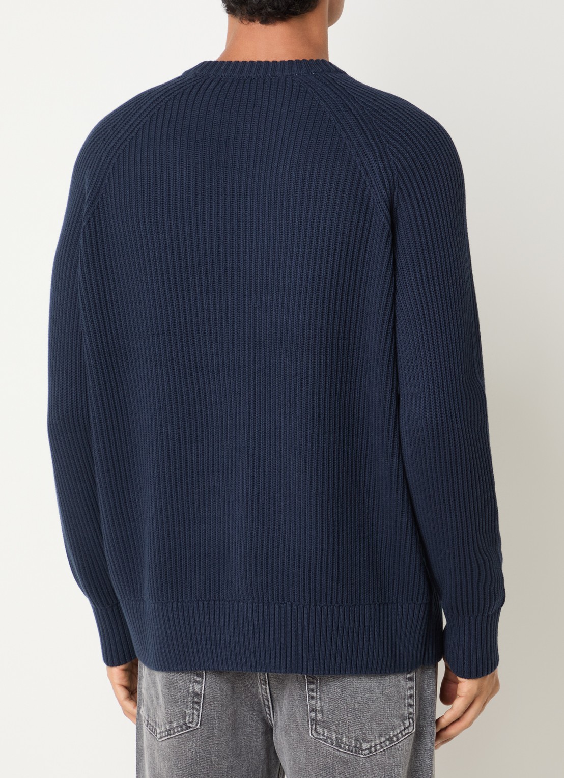 Selected Braun grofgebreide trui met ronde hals - achterkant 2 donkerblauw