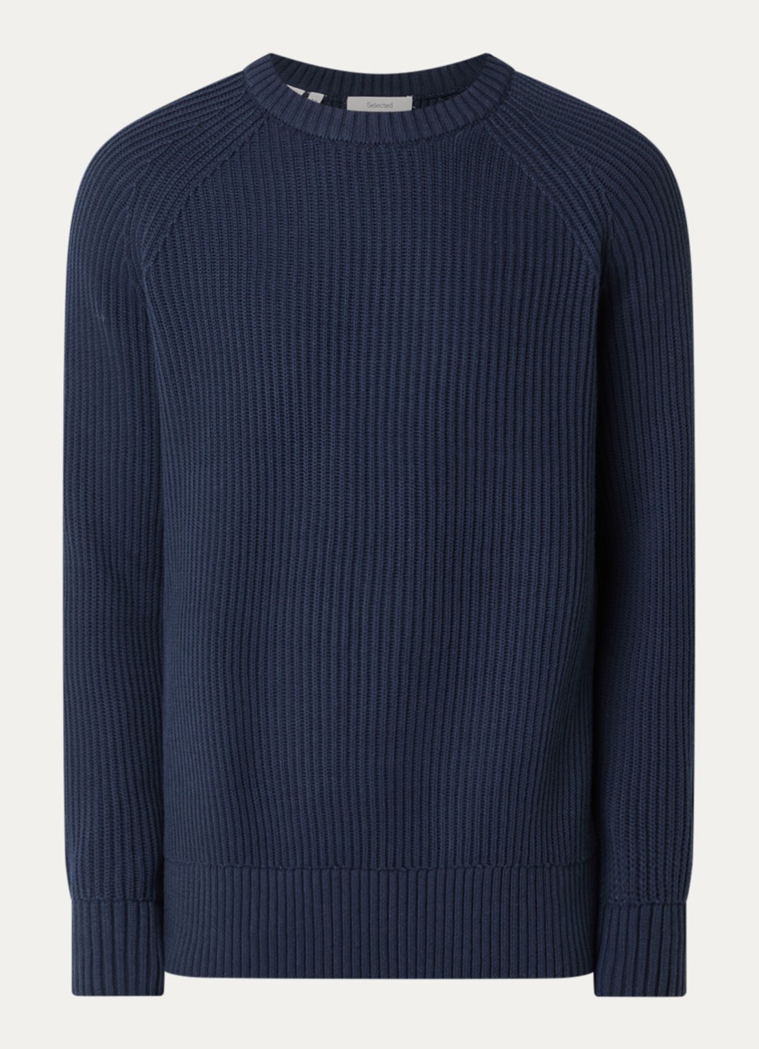 Selected Braun grofgebreide trui met ronde hals - voorkant 3 donkerblauw