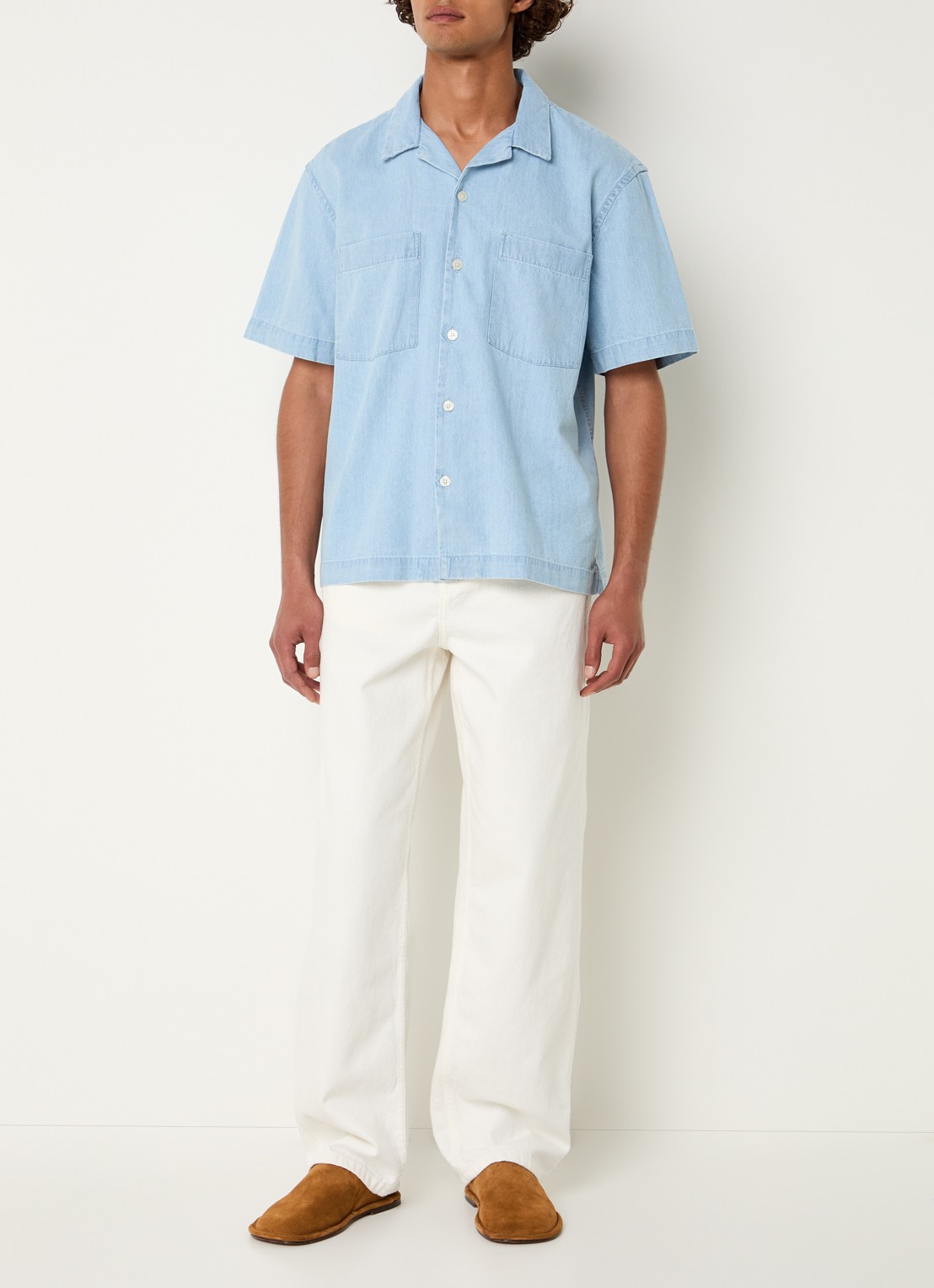 Selected Carlo regular fit overhemd van chambray - voorkant 4 indigo