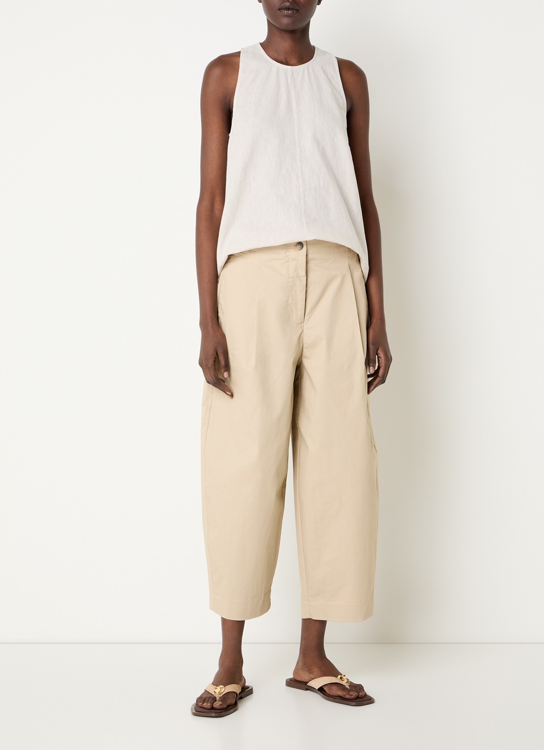 Selected Carmen high waist wide fit cropped broek met steekzakken - voorkant 3 beige