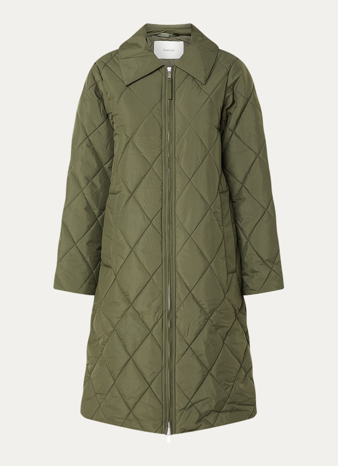 Selected Cilla gewatteerde jas met quilt patroon en steekzakken - voorkant groen