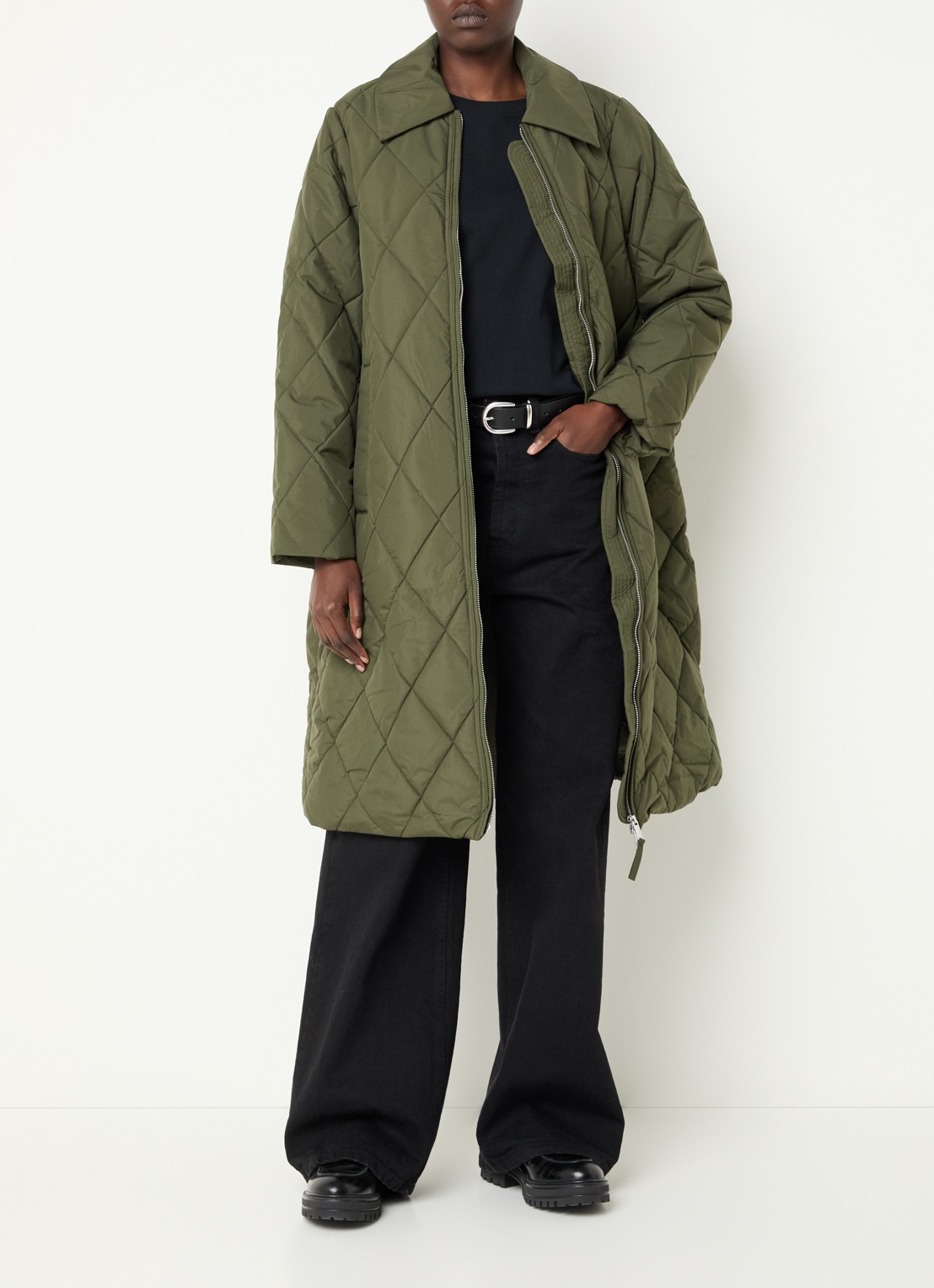Selected Cilla gewatteerde jas met quilt patroon en steekzakken - voorkant 2 groen
