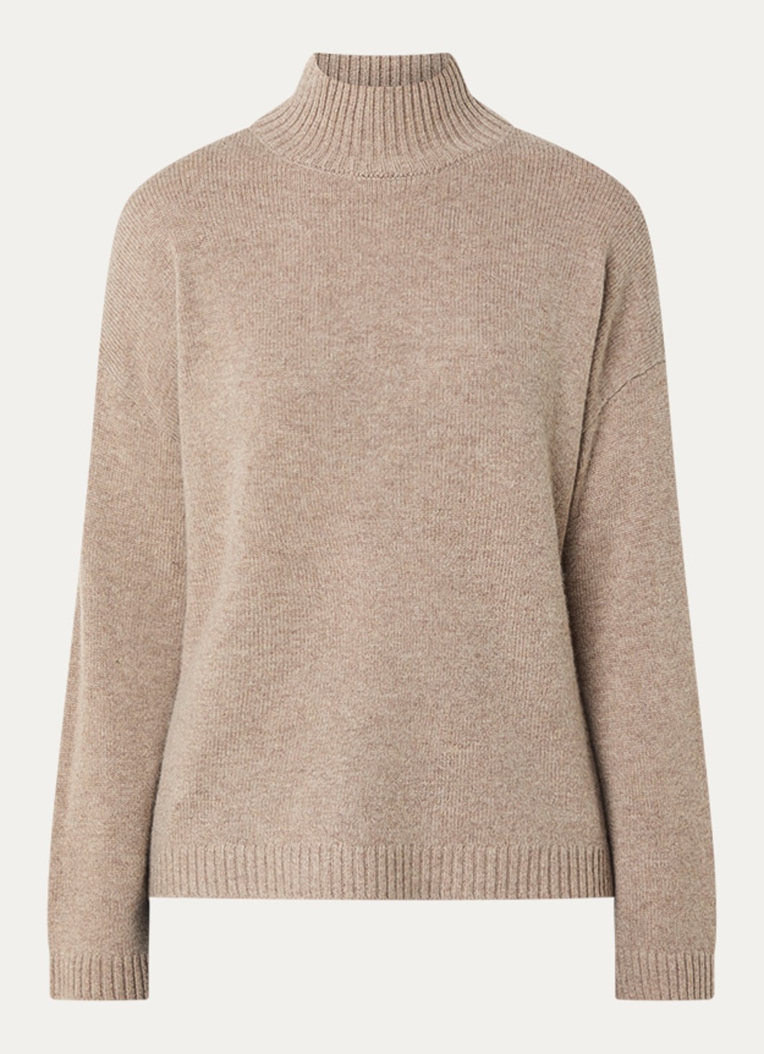 Selected Cille grofgebreide trui in kasjmierblend met opstaande kraag - voorkant beige