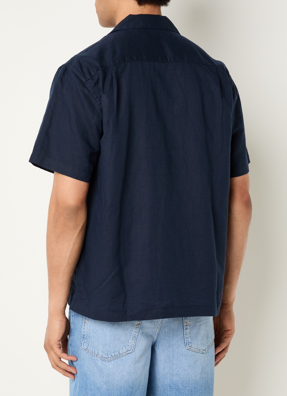 Selected Clay regular fit overhemd in linnenblend - achterkant 3 donkerblauw