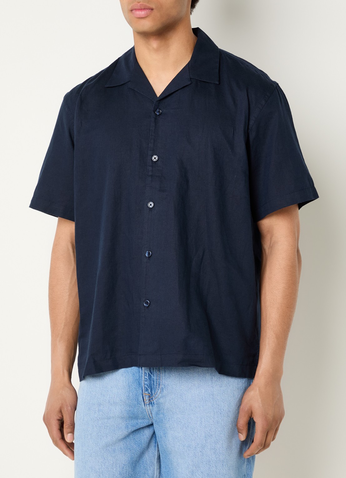 Selected Clay regular fit overhemd in linnenblend - detail 4 donkerblauw