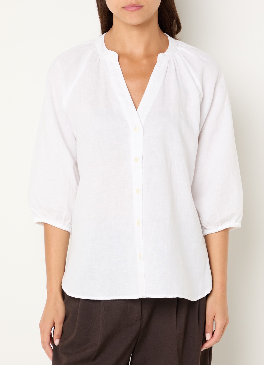 Selected Cleo blouse in linnenblend met V-hals - detail 4 wit