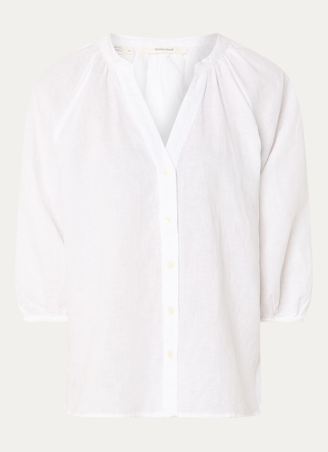 Selected Cleo blouse in linnenblend met V-hals - voorkant 2 wit