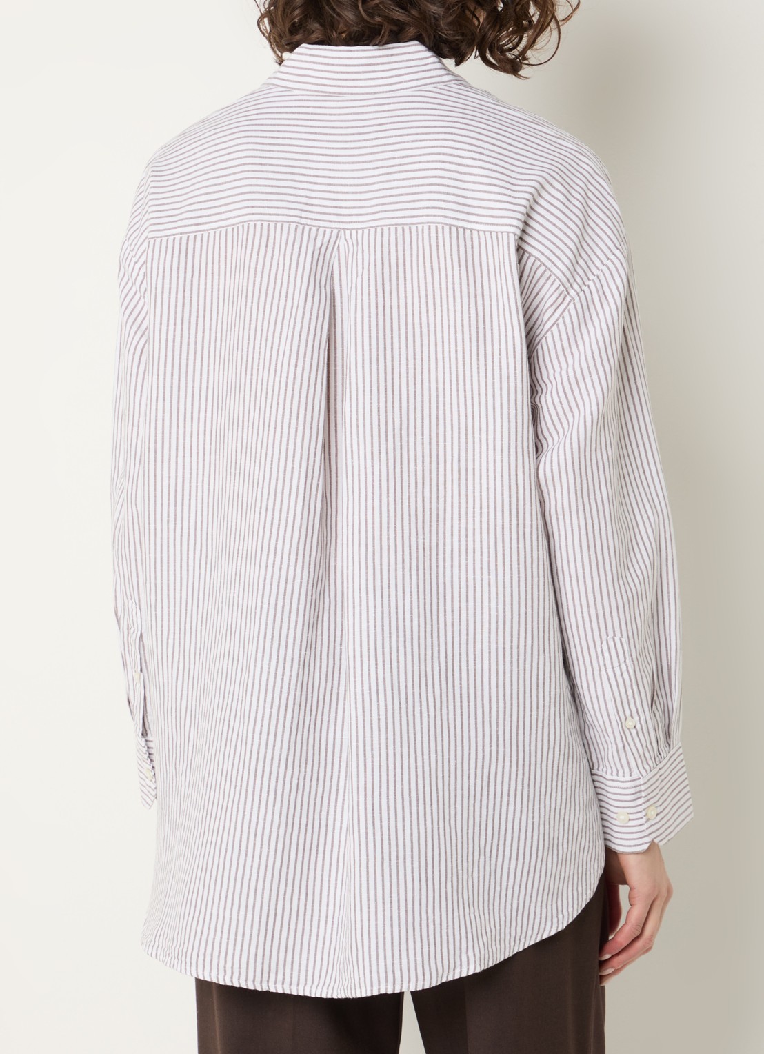 Selected Cleo oversized blouse in linnenblend met streepprint - achterkant 3 wit
