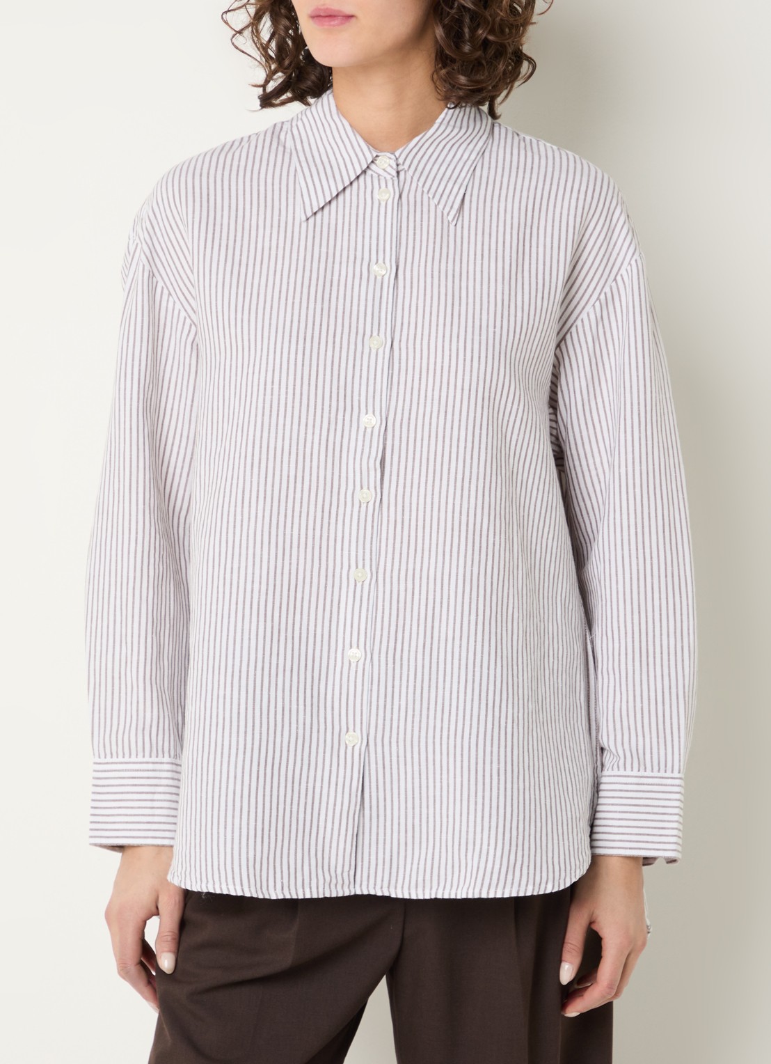 Selected Cleo oversized blouse in linnenblend met streepprint - detail 4 wit