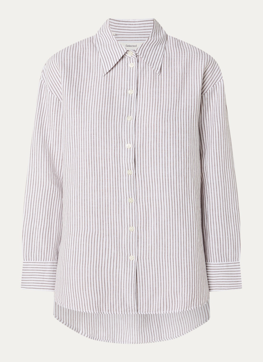 Selected Cleo oversized blouse in linnenblend met streepprint - voorkant wit