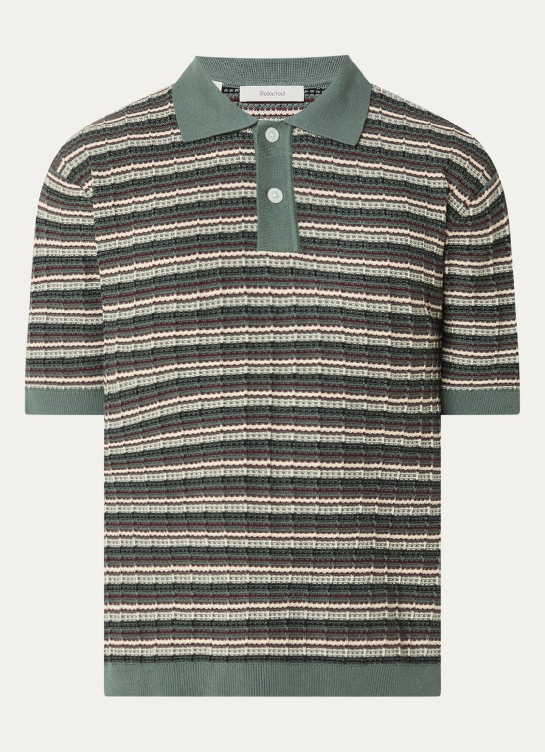 Selected Dane fijngebreide polo met streepprint - voorkant 3 groen