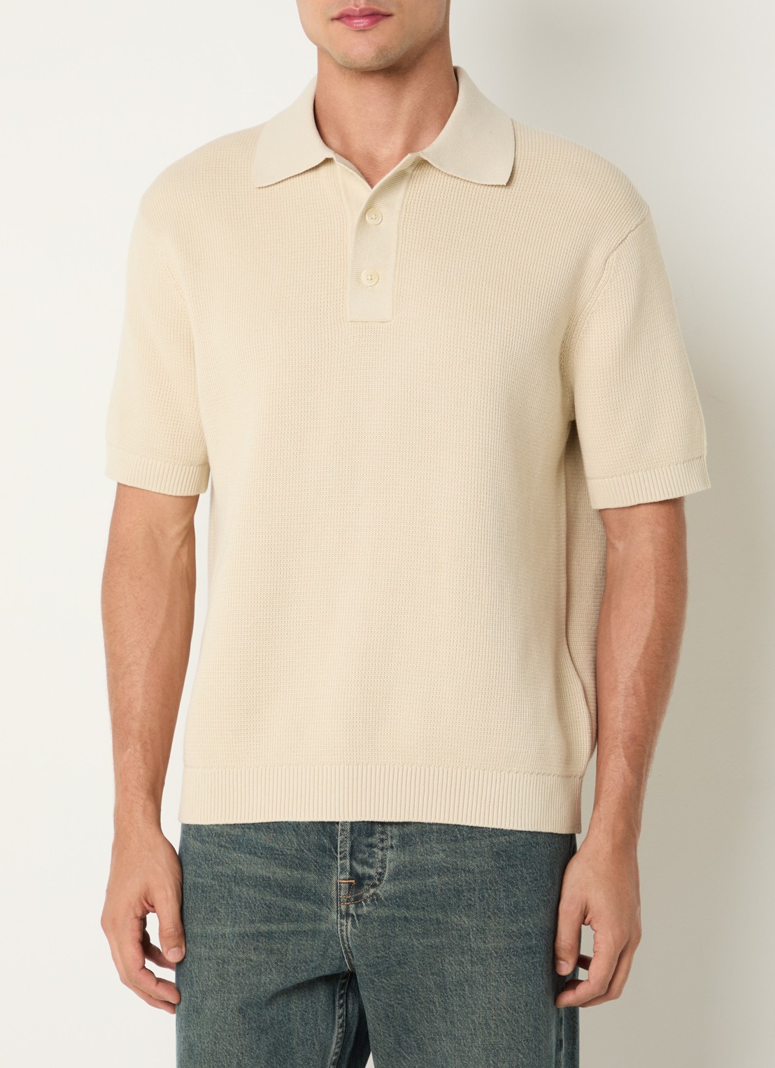 Selected Dane fijngebreide polo met stretch - detail 4 creme