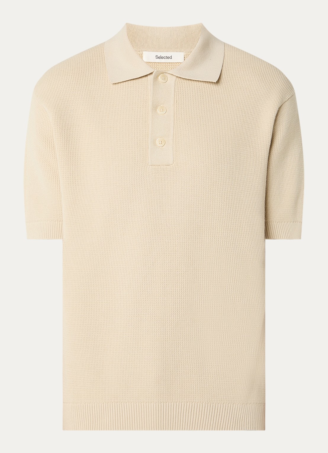 Selected Dane fijngebreide polo met stretch - voorkant 2 creme