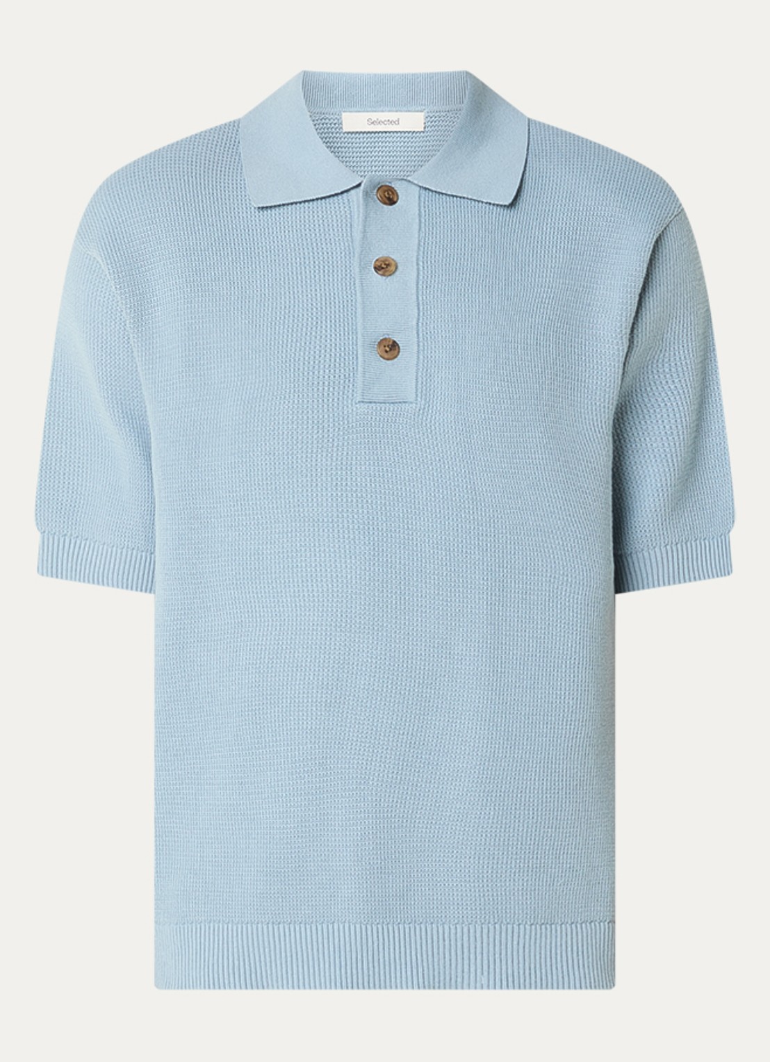 Selected Dane fijngebreide polo met stretch - voorkant lichtblauw