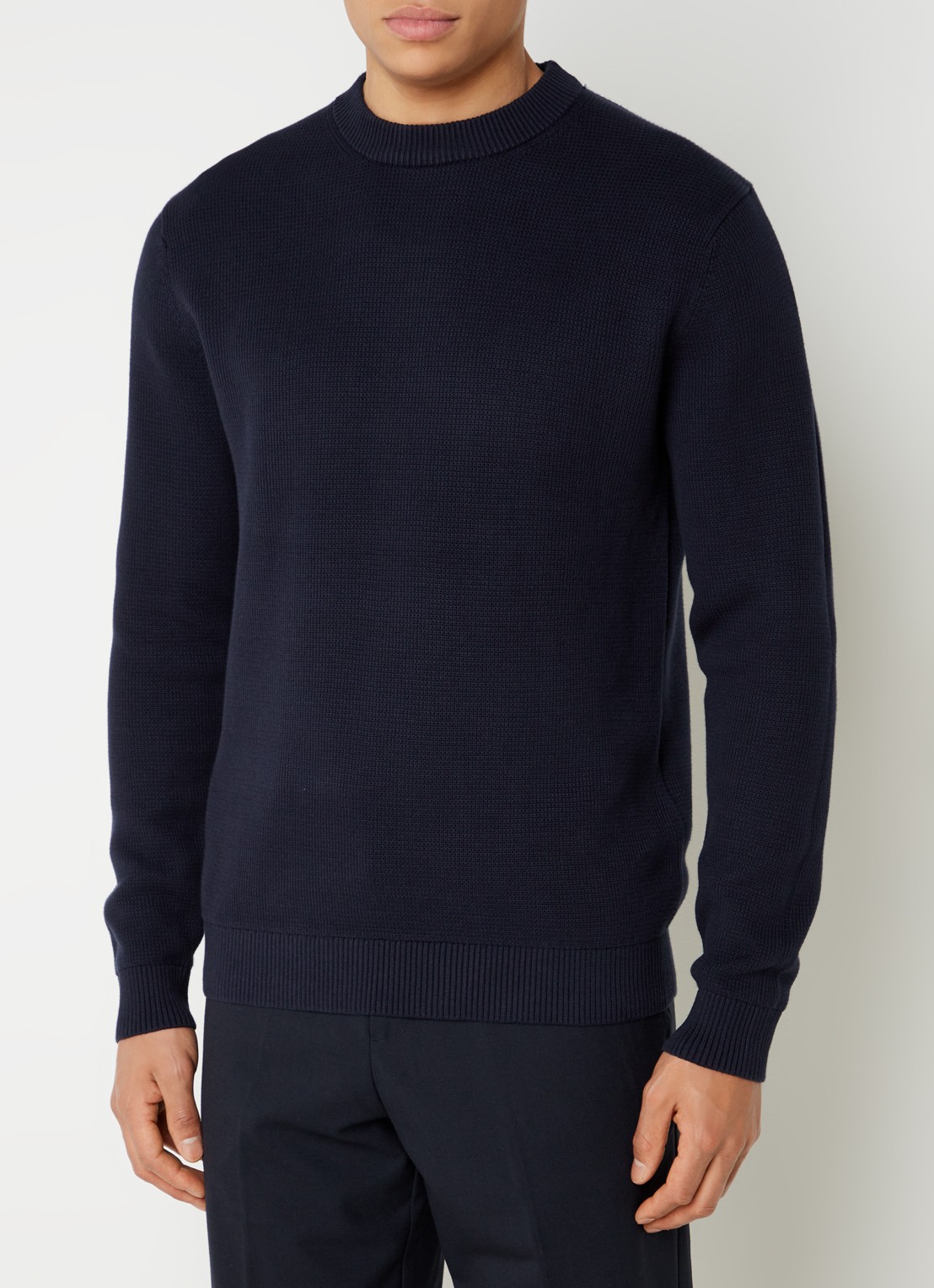 Selected Dane fijngebreide pullover  - detail donkerblauw