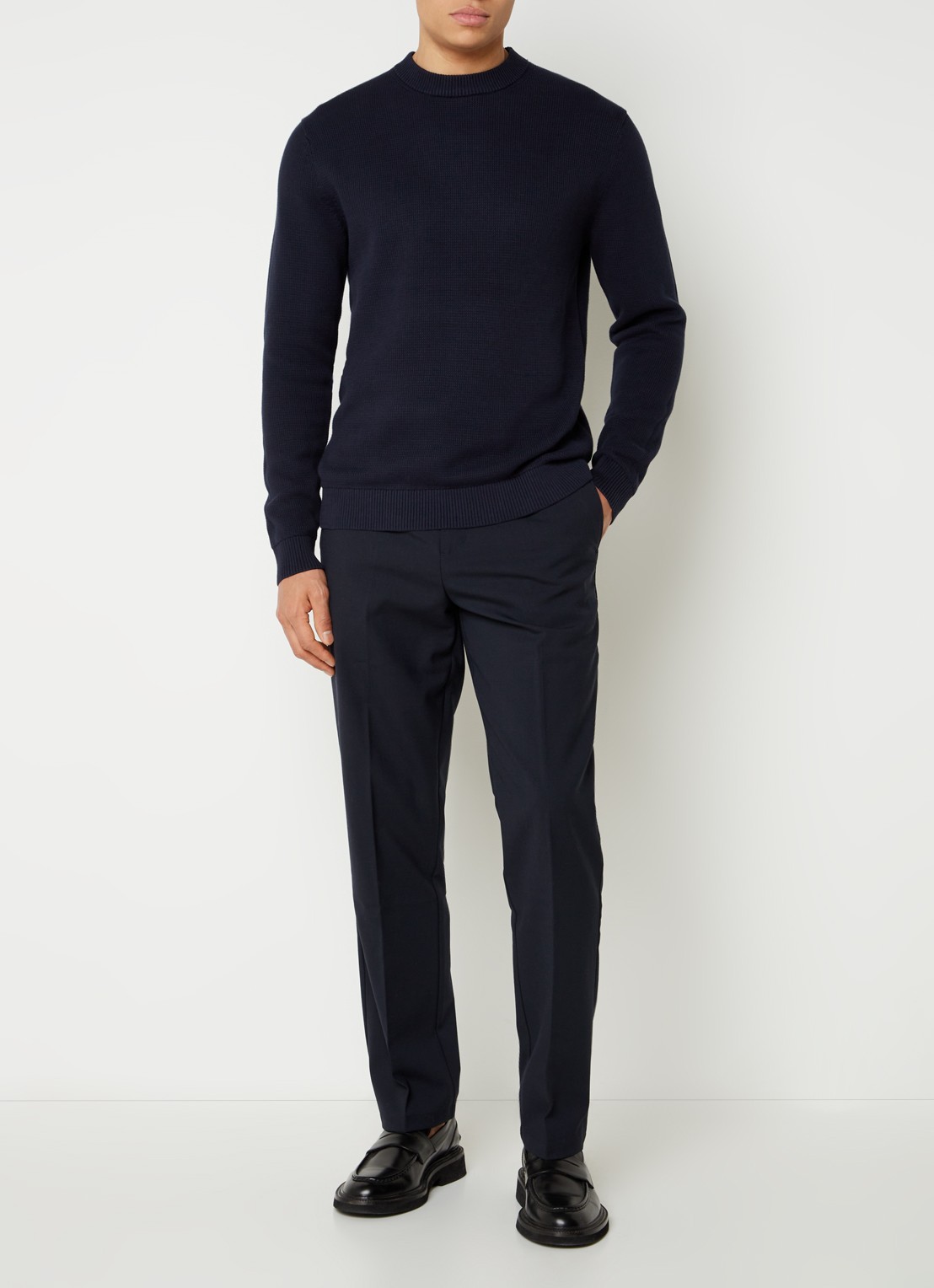 Selected Dane fijngebreide pullover  - voorkant 4 donkerblauw