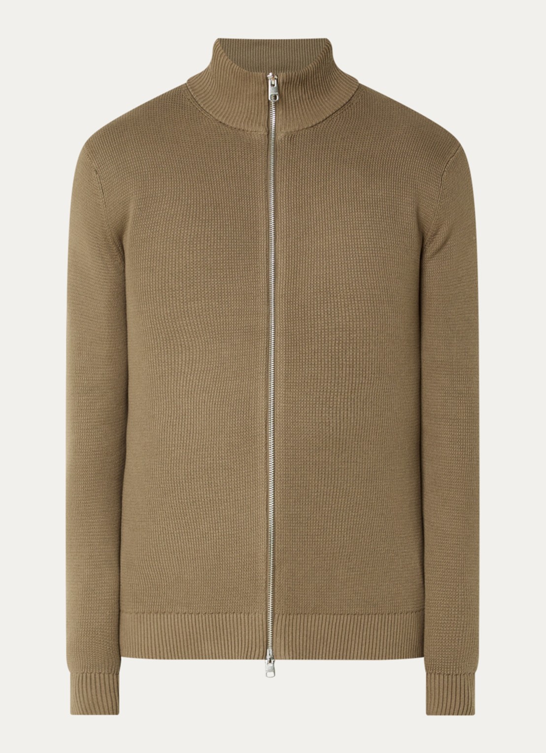 Selected Dane grofgebreid vest met opstaande kraag - voorkant 3 beige