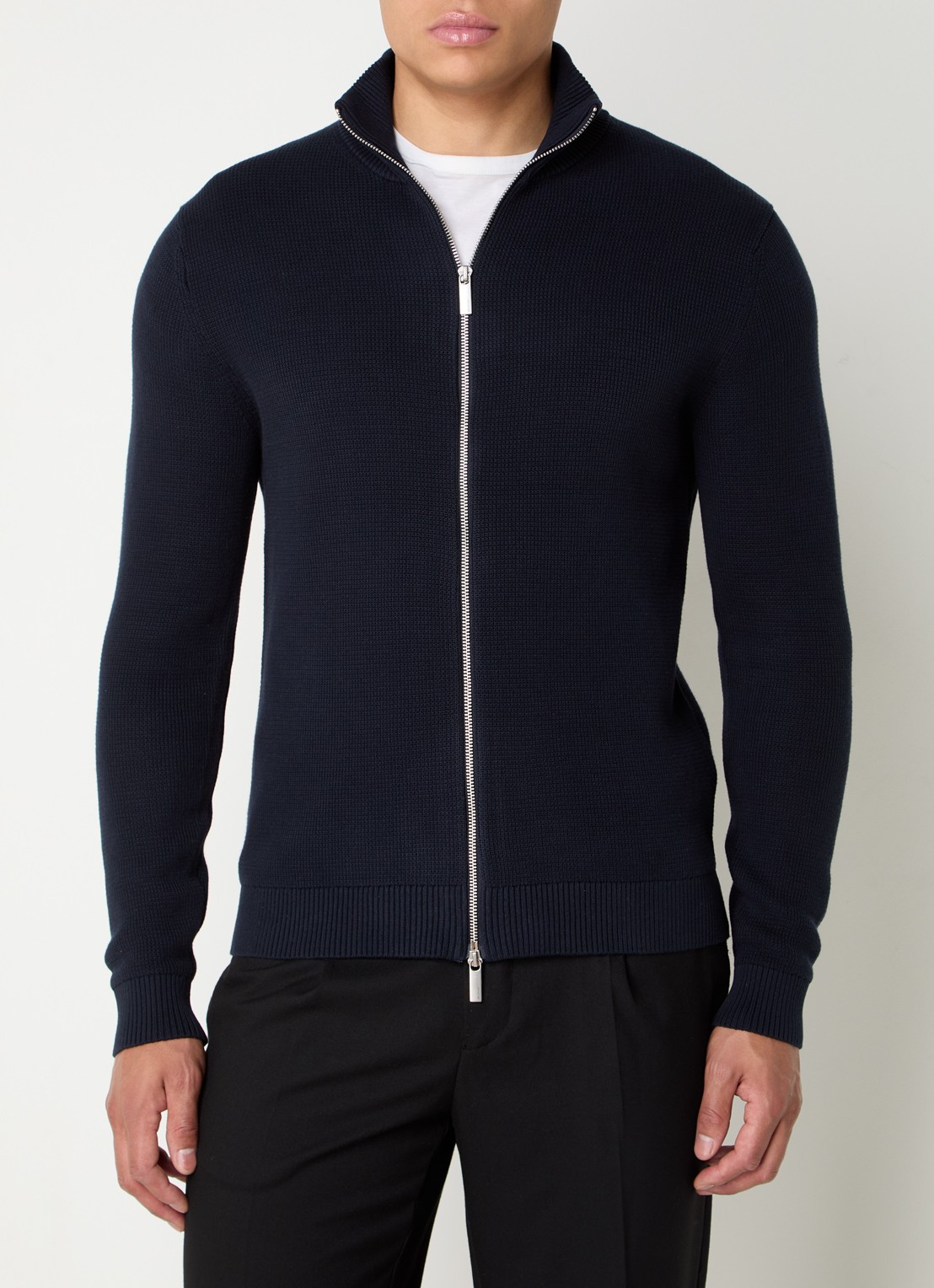 Selected Dane grofgebreid vest van  katoen - detail donkerblauw