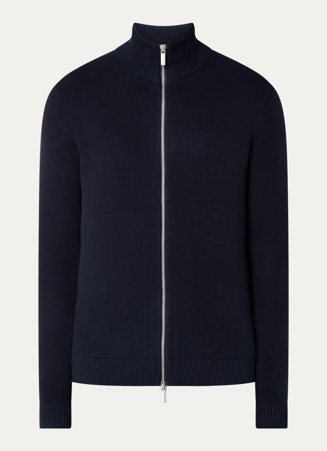 Selected Dane grofgebreid vest van  katoen - voorkant 2 donkerblauw