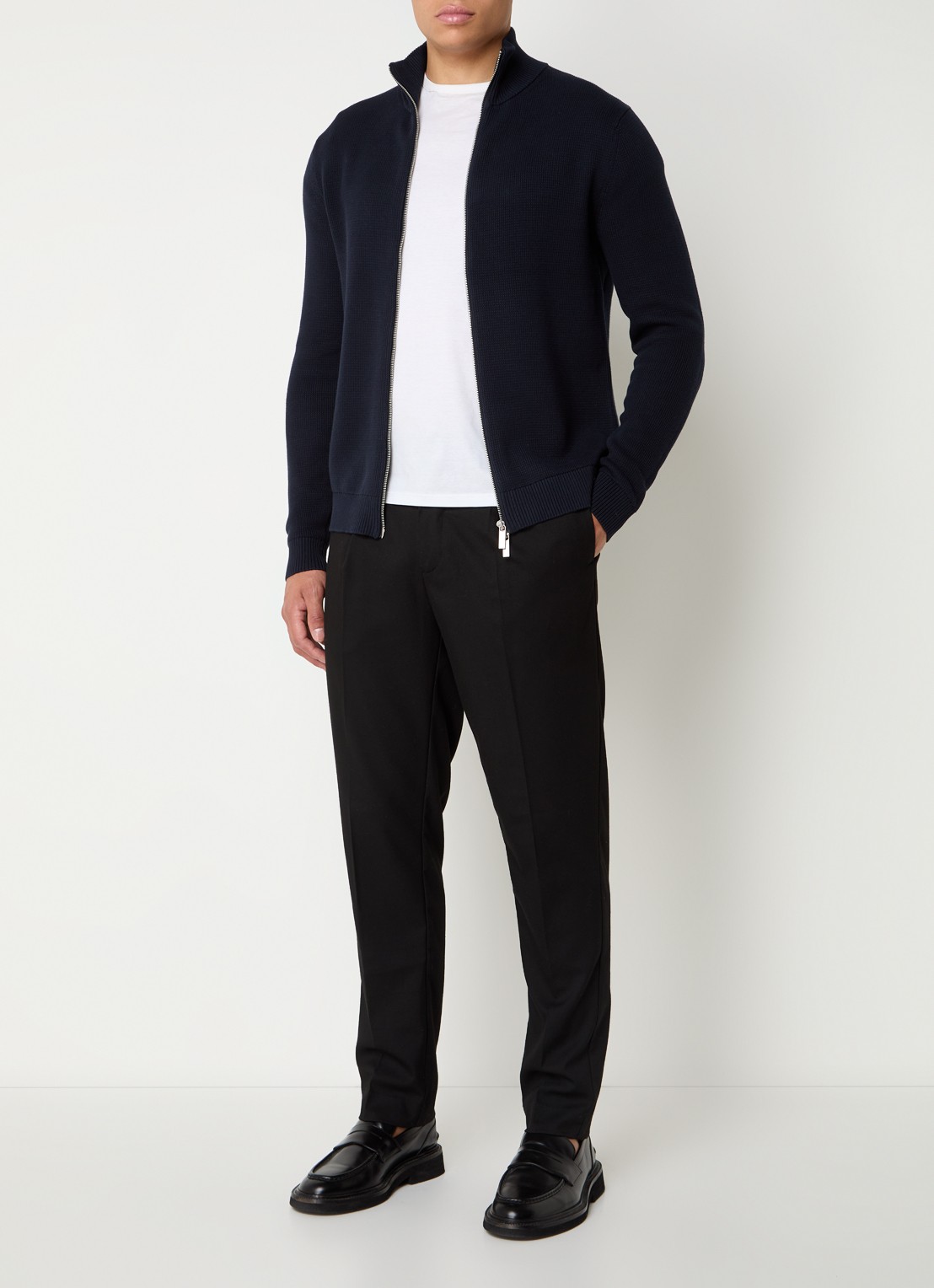 Selected Dane grofgebreid vest van  katoen - voorkant 3 donkerblauw