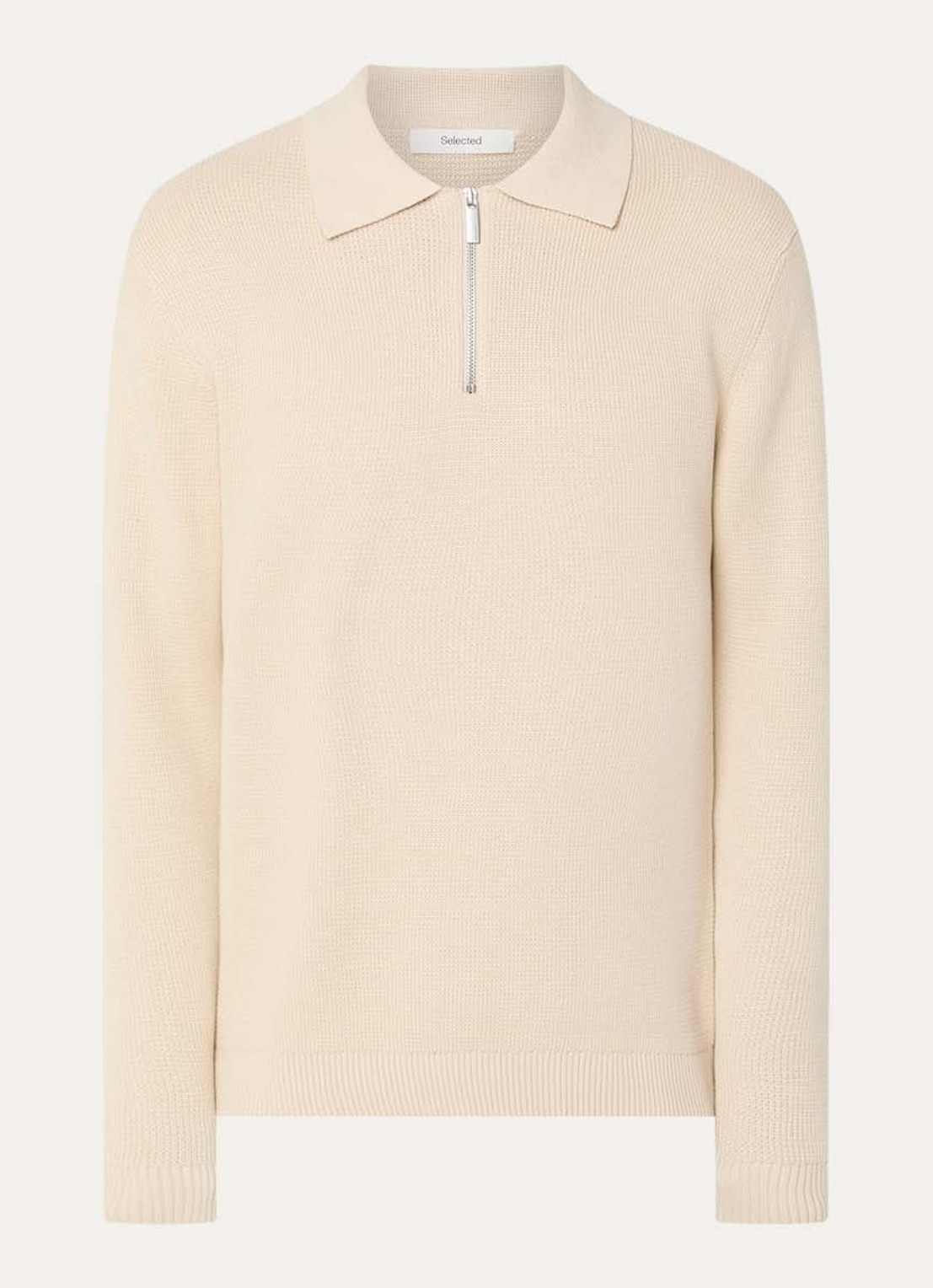 Selected Dane trui met polokraag en halve rits - voorkant beige