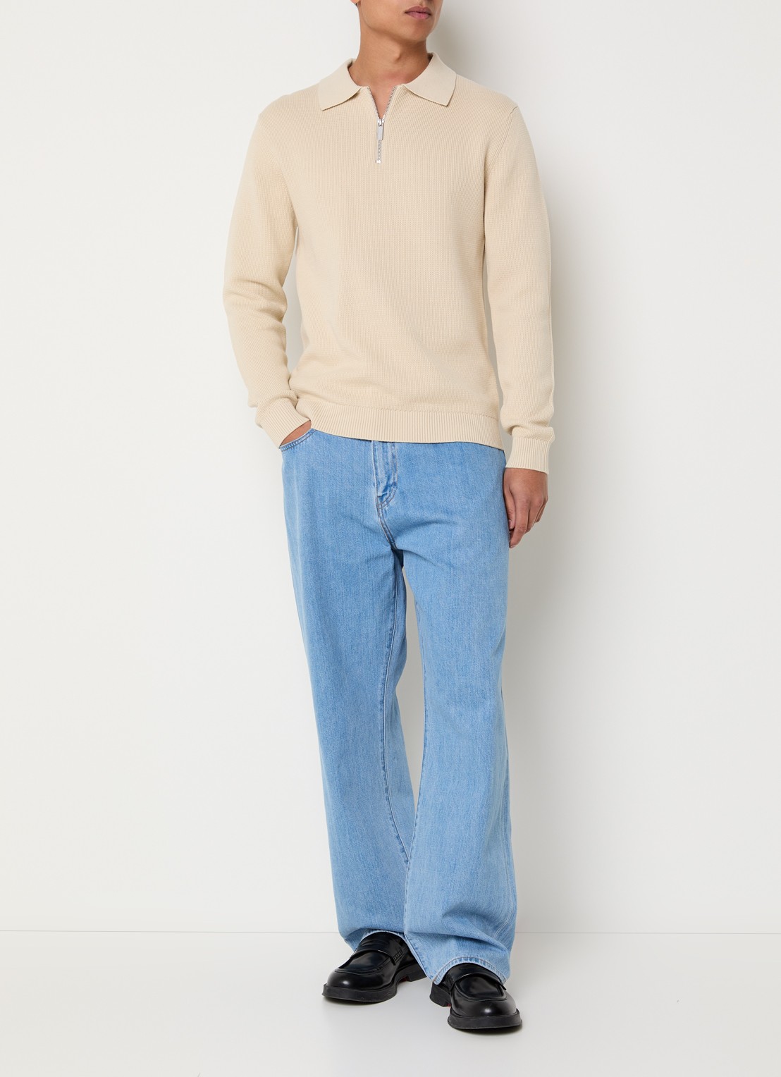 Selected Dane trui met polokraag en halve rits - voorkant 2 beige