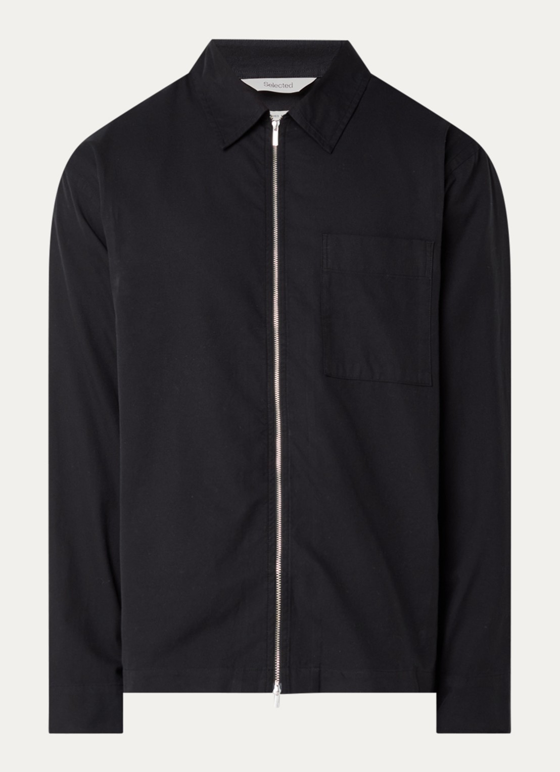 Selected David overshirt met borstzak - voorkant 2 zwart
