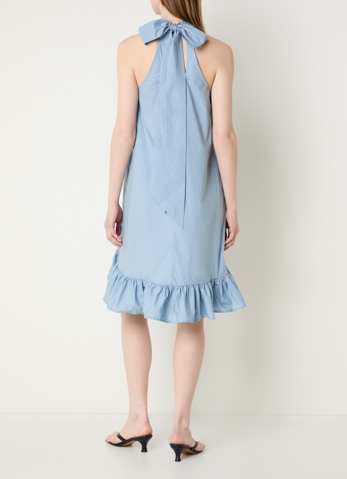 Selected Delia mini halterjurk met sjaalkraag en volant - achterkant 3 blauw