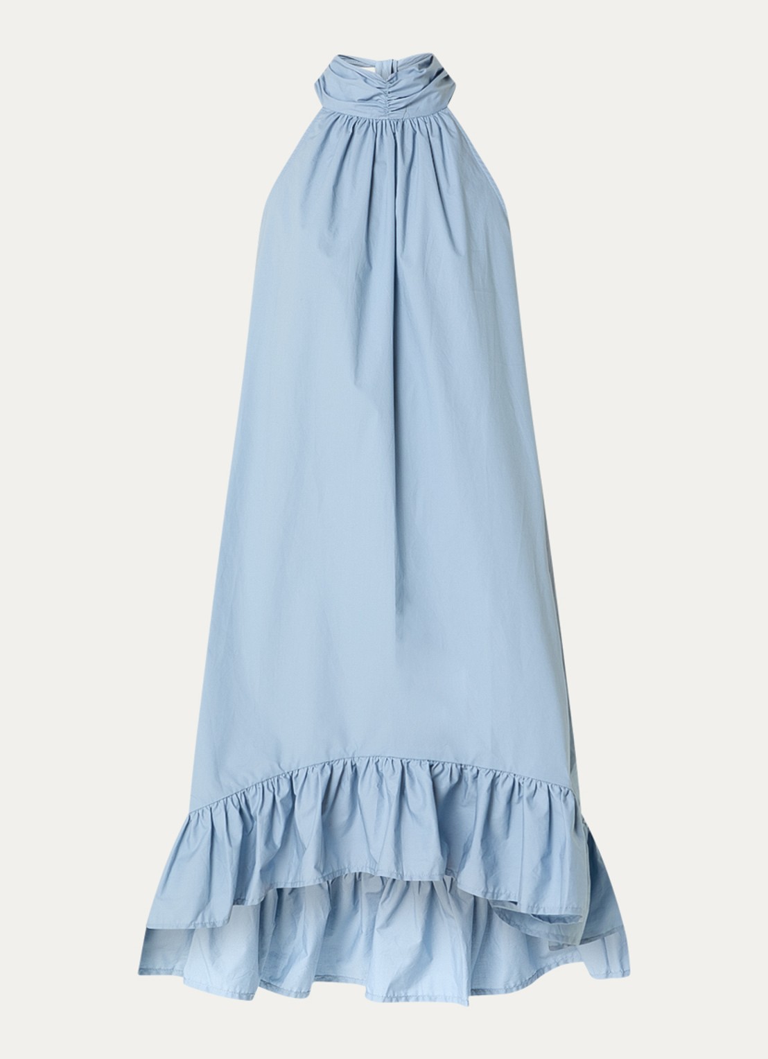 Selected Delia mini halterjurk met sjaalkraag en volant - voorkant blauw