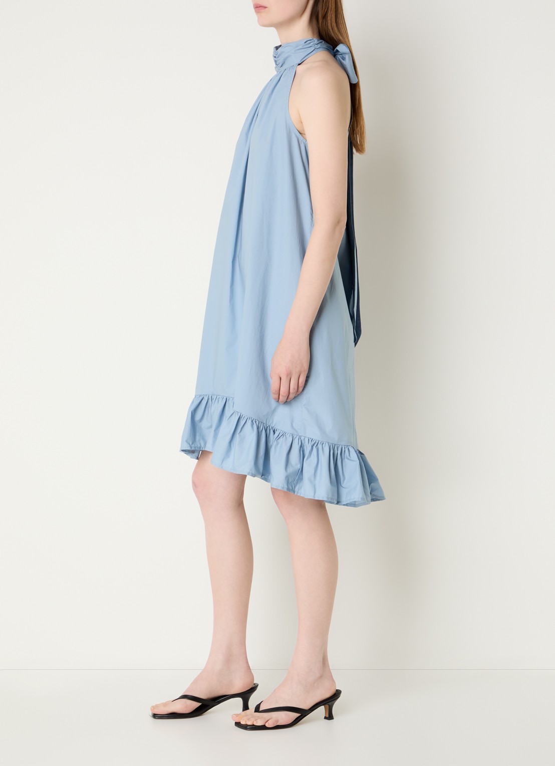 Selected Delia mini halterjurk met sjaalkraag en volant - voorkant 2 blauw
