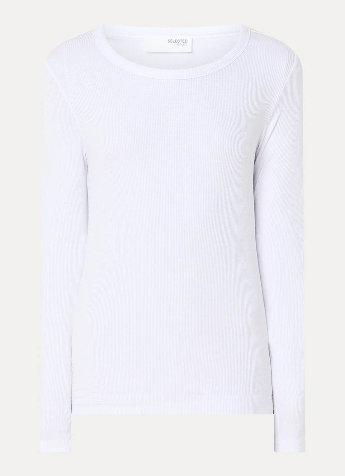 Selected Dianna longsleeve  met ribstructuur - voorkant wit