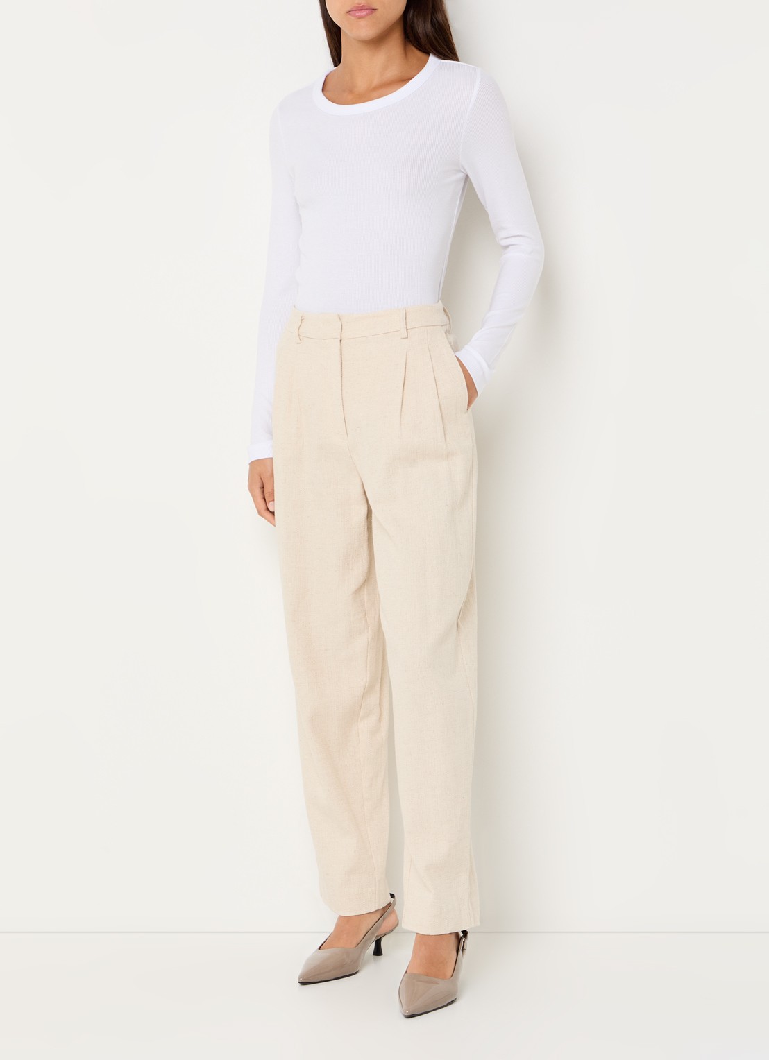 Selected Dianna longsleeve  met ribstructuur - voorkant 2 wit