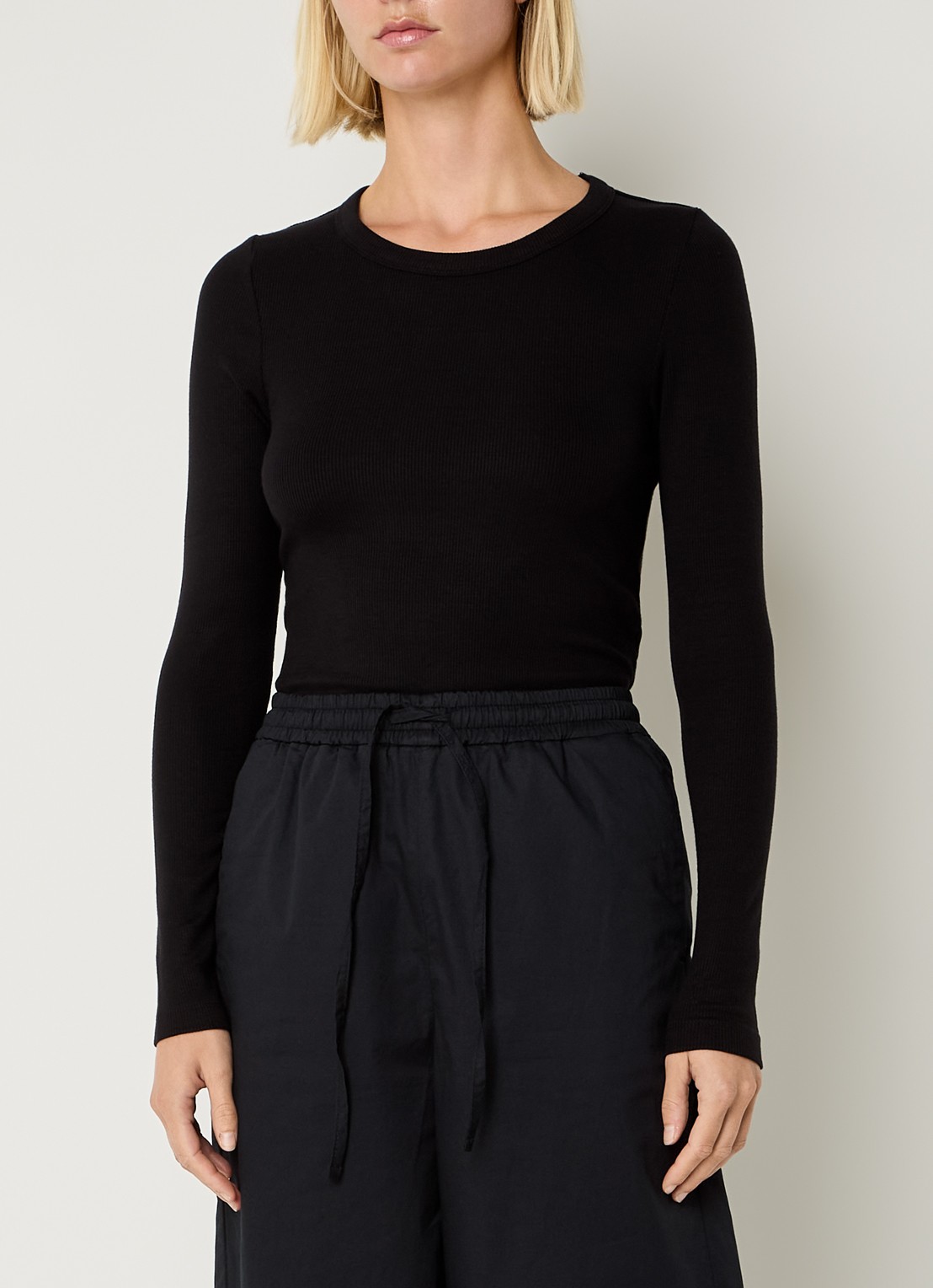 Selected Dianna longsleeve  met ribstructuur - detail zwart