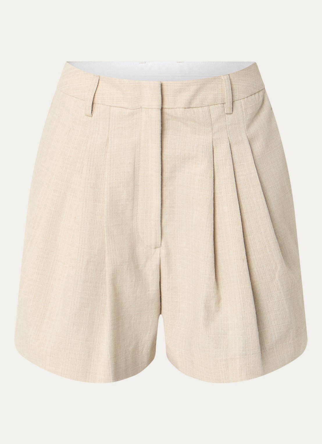 Selected Dima high waist loose fit geplooide korte broek met structuur  - voorkant 2 beige