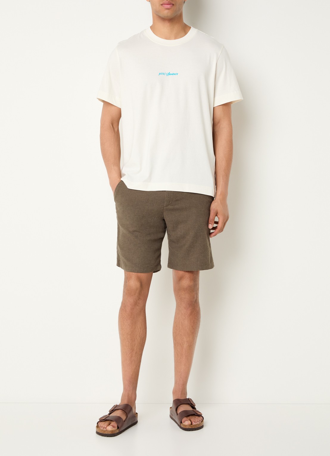 Selected Elias T-shirt met front- en backprint - voorkant 3 creme