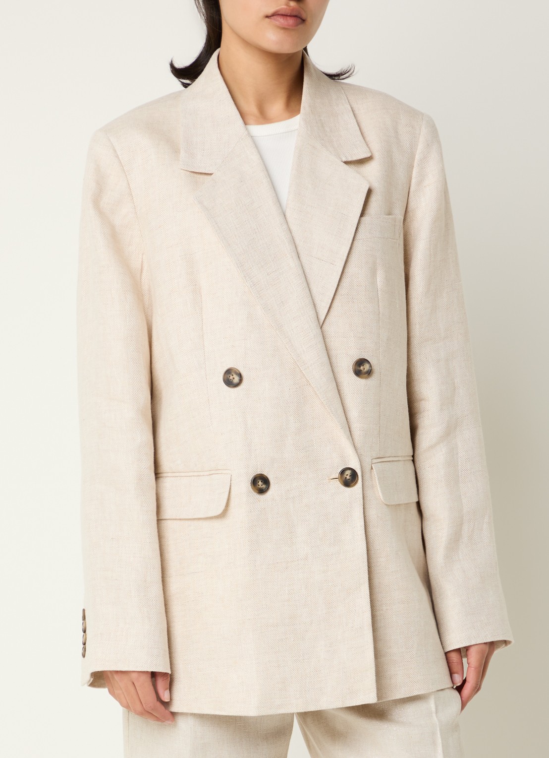 Selected Elin-Ida oversized blazer van linnen met klepzakken - detail 4 beige
