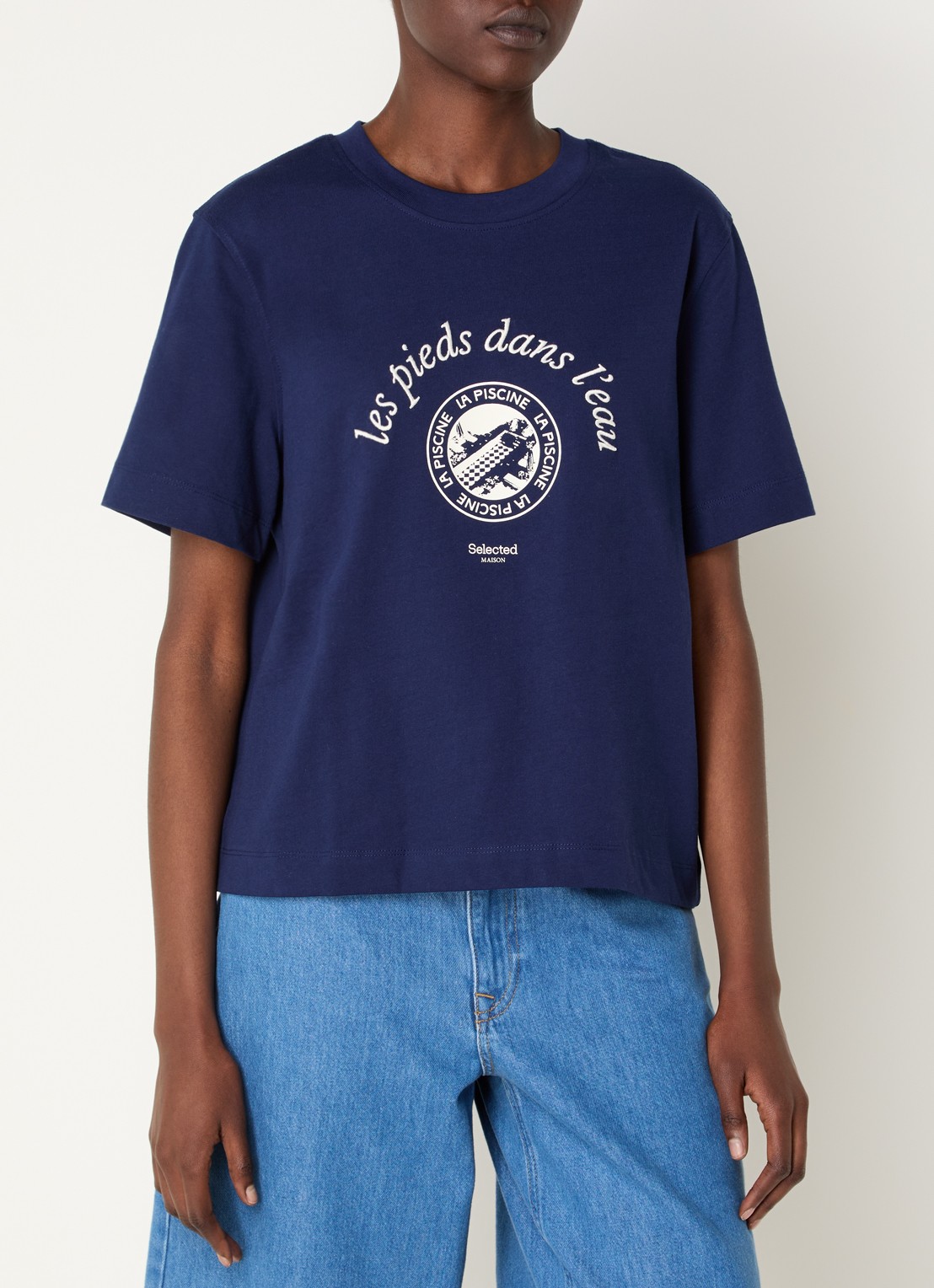 Selected Elisa T-shirt met borduring - detail 4 donkerblauw