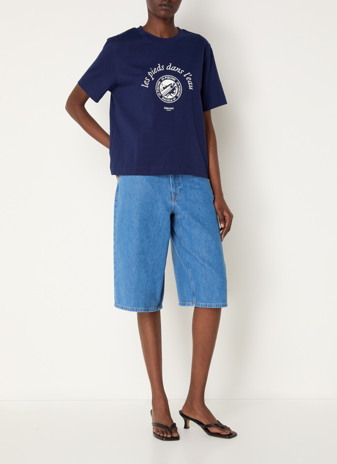 Selected Elisa T-shirt met borduring - voorkant 3 donkerblauw