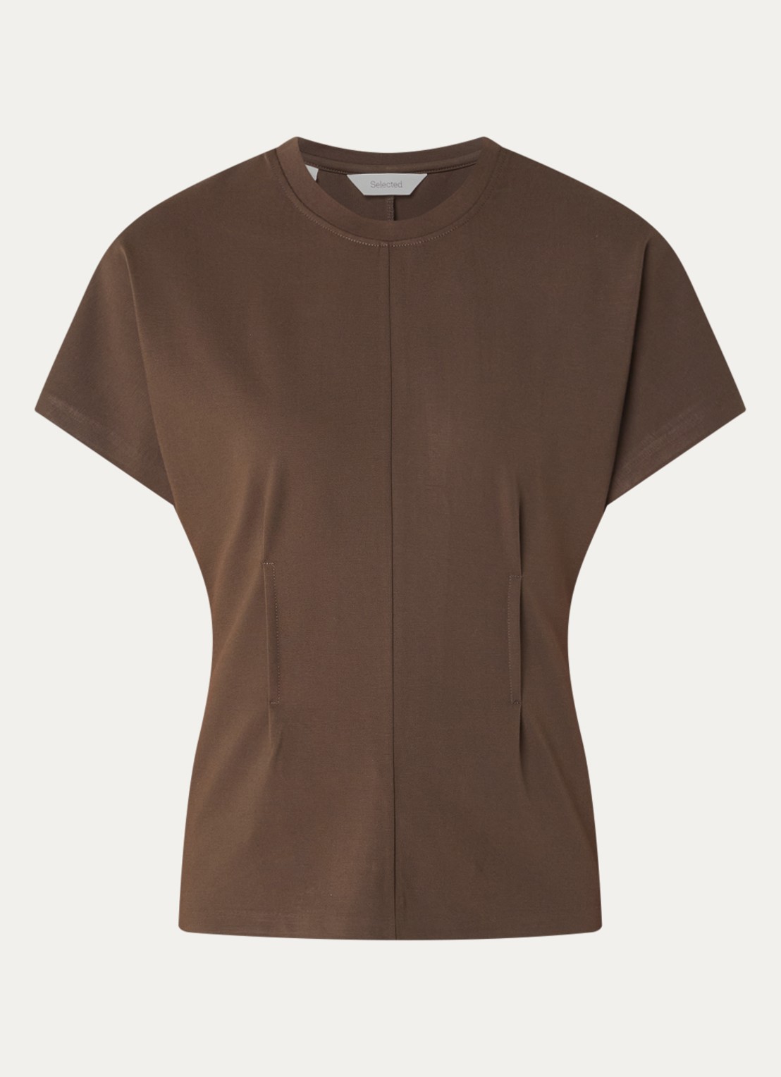 Selected Era top met plooidetail - voorkant 2 bruin